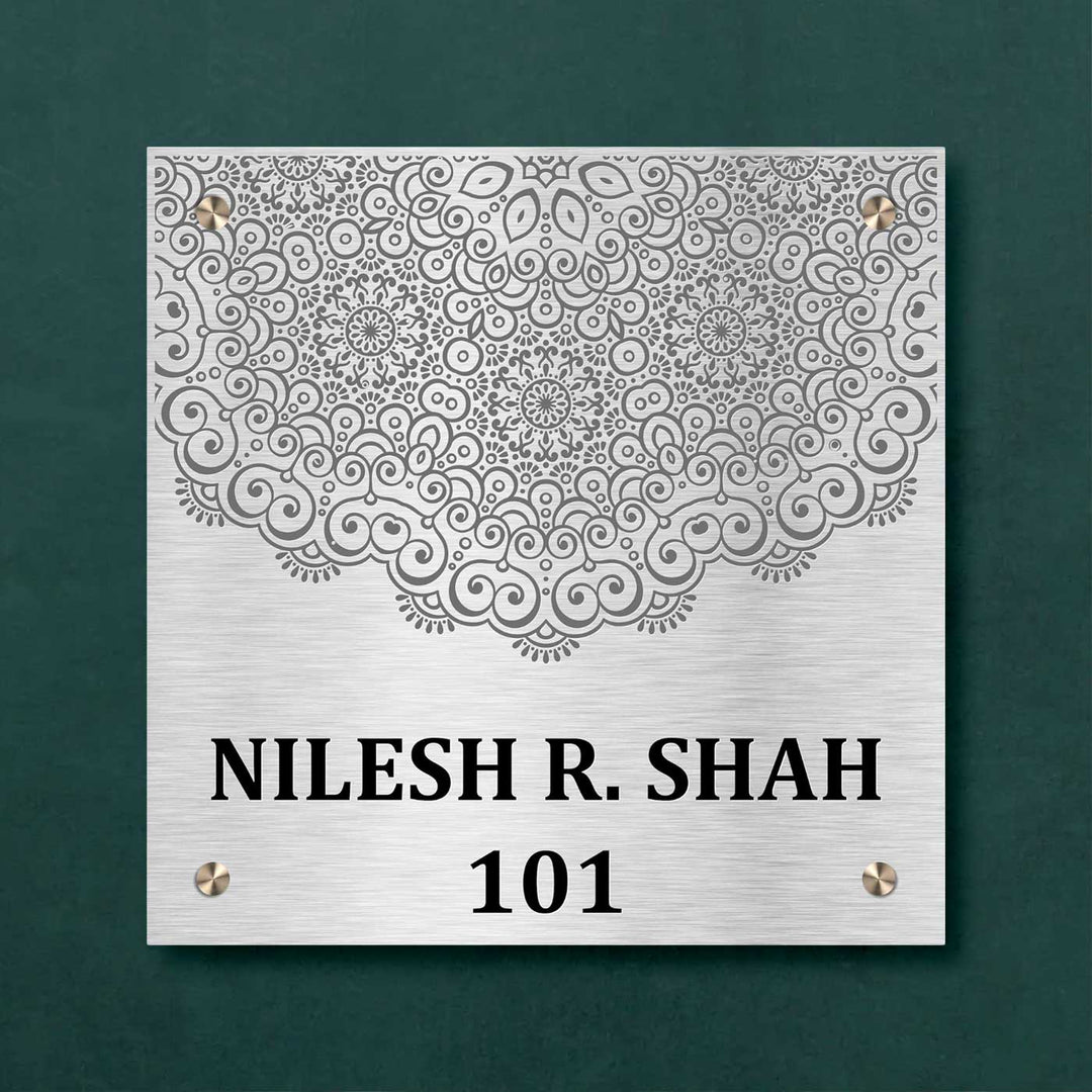 Personalized Engraved Square Gold Stainless Steel Name Plate - Front View with Wall Mounting Screws