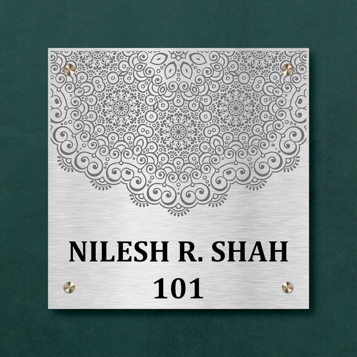 Personalized Engraved Square Gold Stainless Steel Name Plate - Front View with Wall Mounting Screws