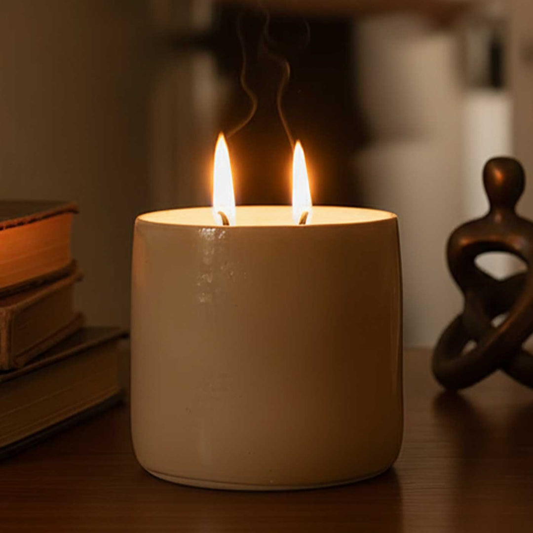 Handmade Dune Nude Glaze Ceramic Jar Soy Wax Candle With Coastal Moss Fragrance