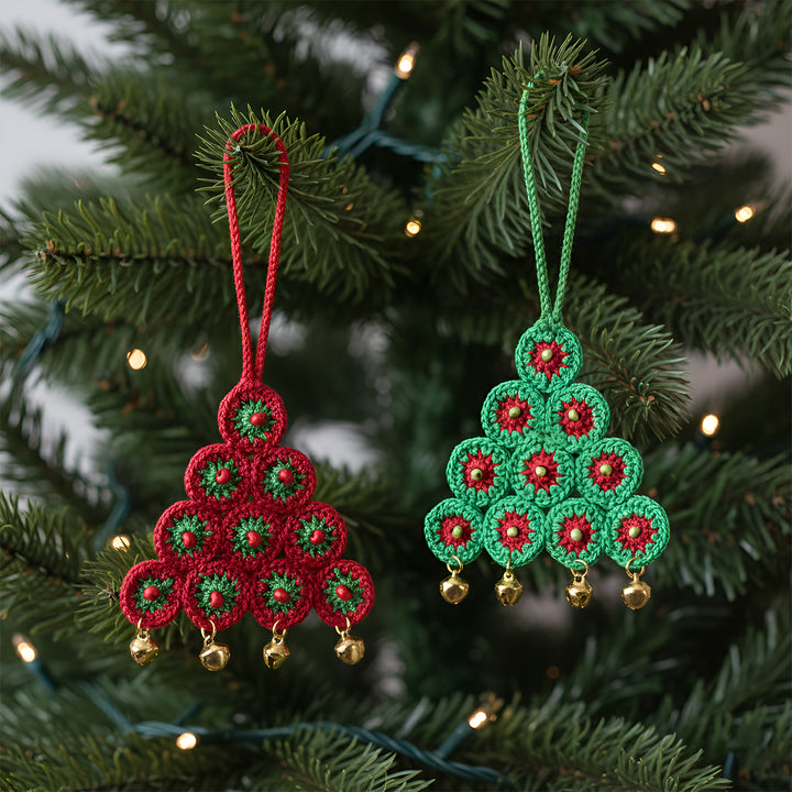 2 Pc | Handmade Red & Green Tree Ornaments For Christmas Decoration