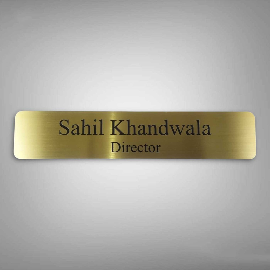 Personalized Weatherproof Sleek Gold Stainless Steel Name Plate - Front View with Name Engraving