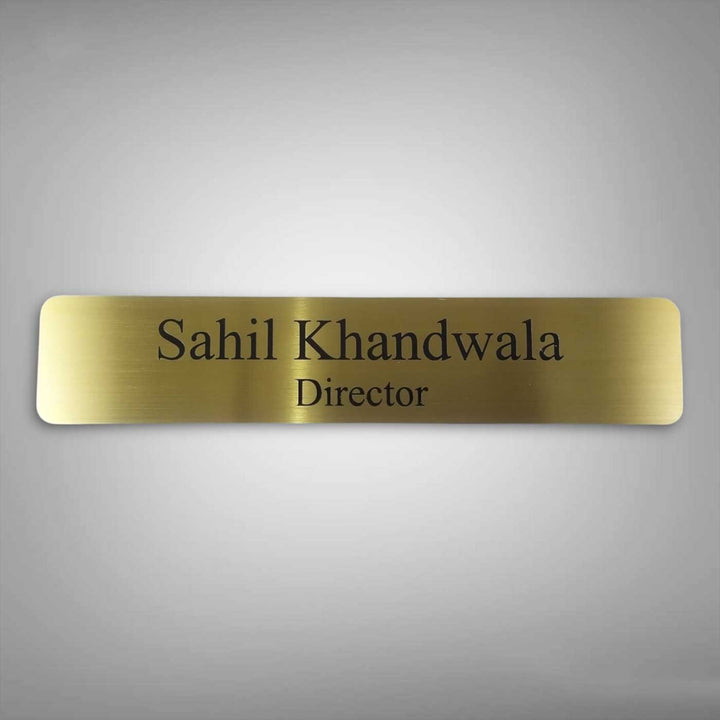 Personalized Weatherproof Sleek Gold Stainless Steel Name Plate - Front View with Name Engraving