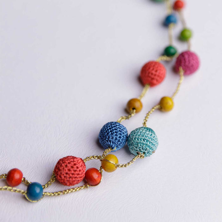 Handmade Crochet Multicolor Large Beads Mela Necklace