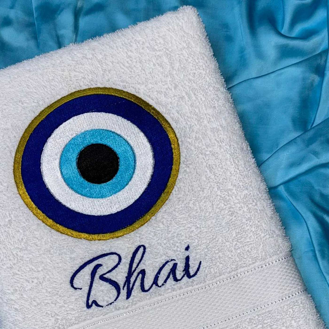 Personalized Embroidered Evil Eye Theme Cotton Bath Towel For Brother