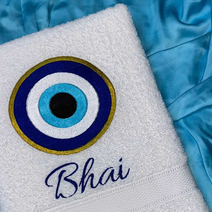 Personalized Embroidered Evil Eye Theme Cotton Bath Towel For Brother