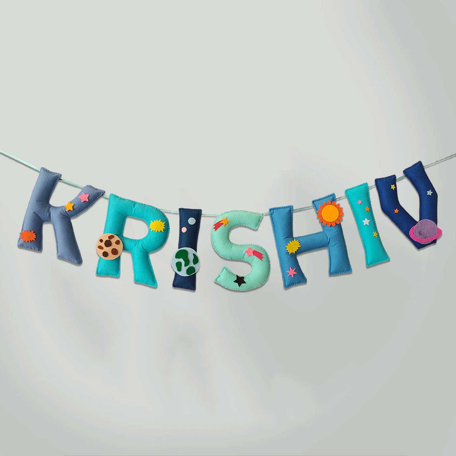 Personalized Handmade Space Planets Theme Felt Bunting - Hanging Name Garland Display