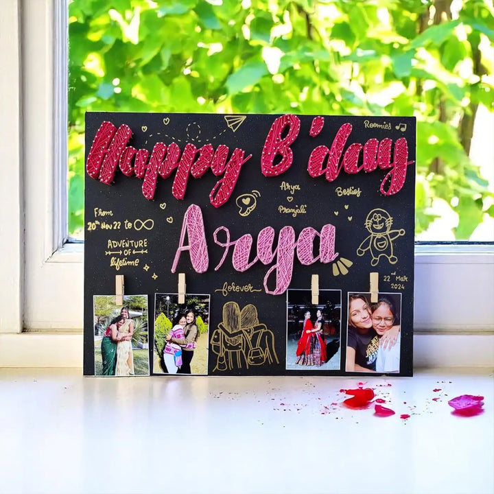 Photo Personalized Handmade String Art Birthday Theme MDF Wood Name Plate