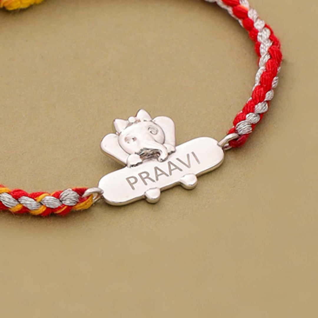 Personalized Handmade Elephant Design Silver Kids Rakhi