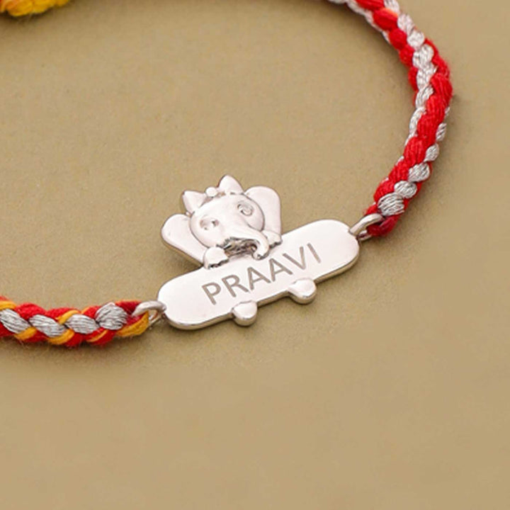 Personalized Handmade Elephant Design Silver Kids Rakhi