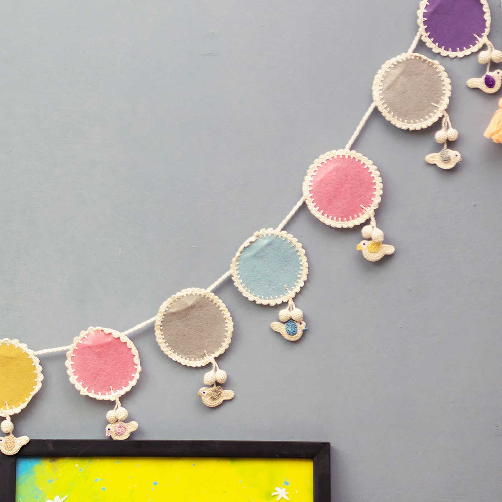 Handmade Crochet Bird Themed Felt Bunting - Wall Hanging Display Angle