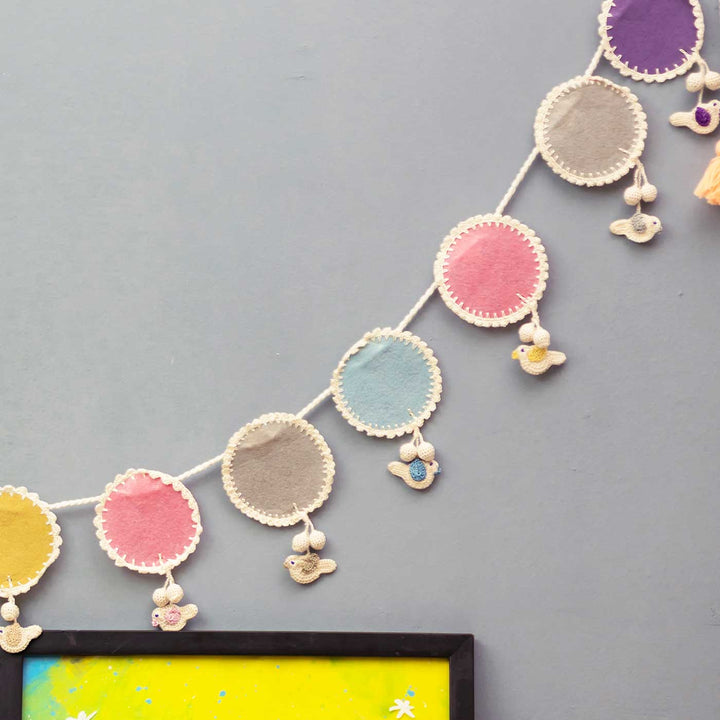 Handmade Crochet Bird Themed Felt Bunting - Wall Hanging Display Angle