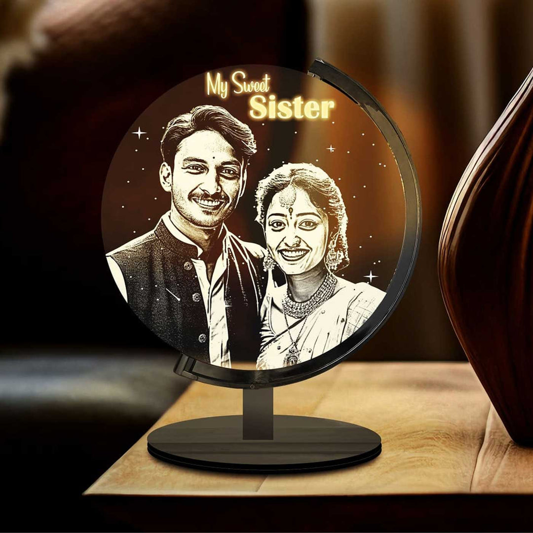 Photo Personalized Engraved Twinkling Sister Acrylic Table Lamp