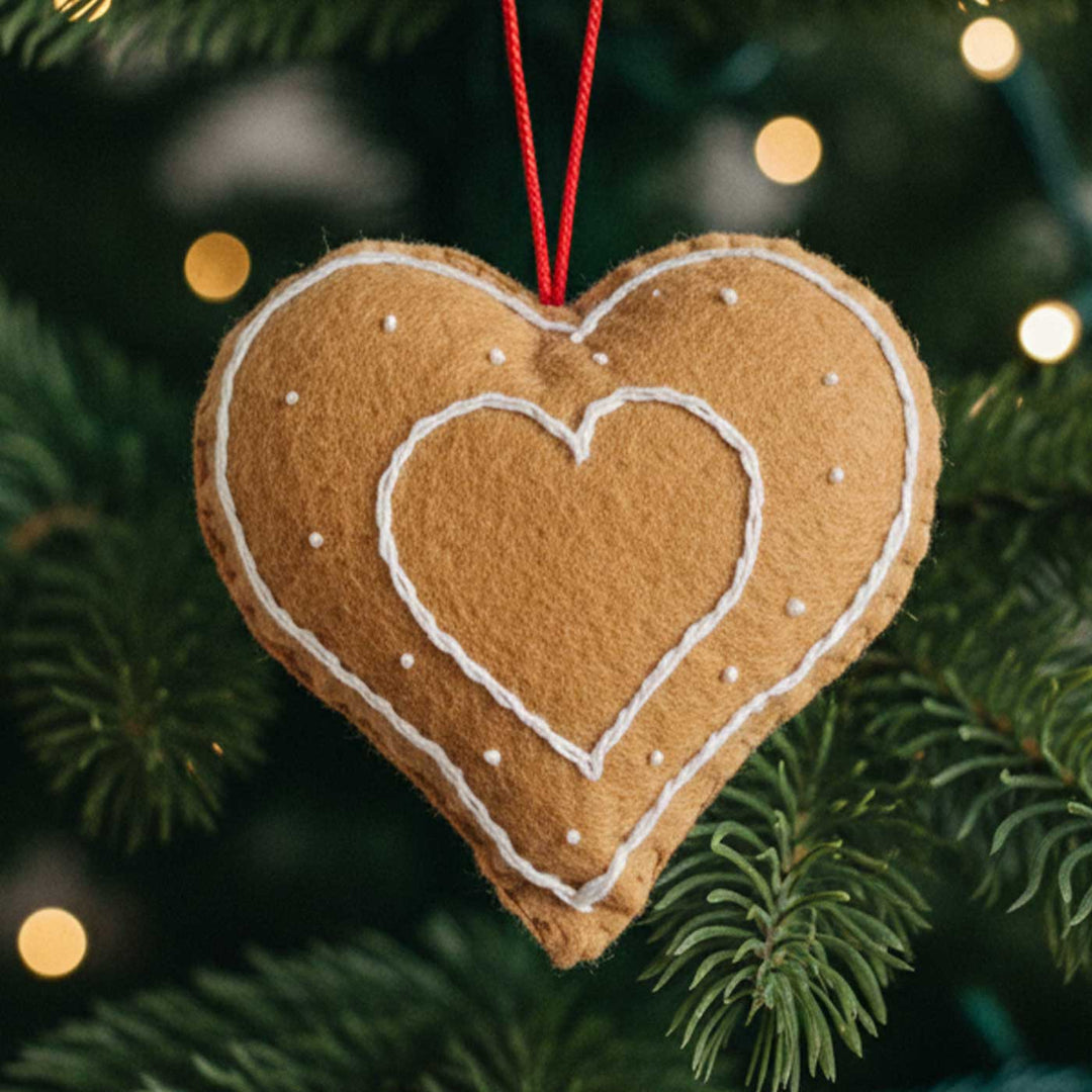 Handmade Felt Ginger Bread Heart Christmas Ornaments