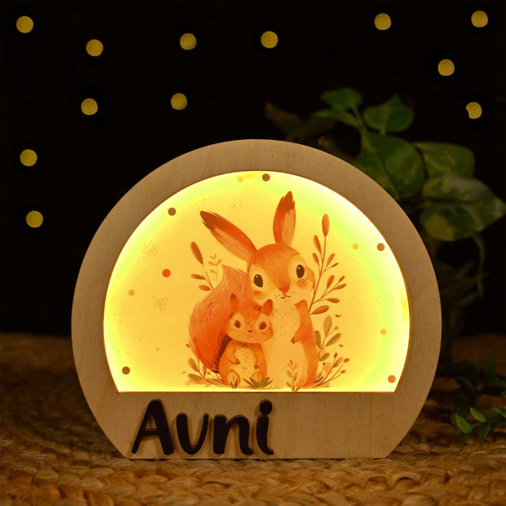 Personalized Squirrel Theme Wooden Table Lamp For Kids With 3D Letters
