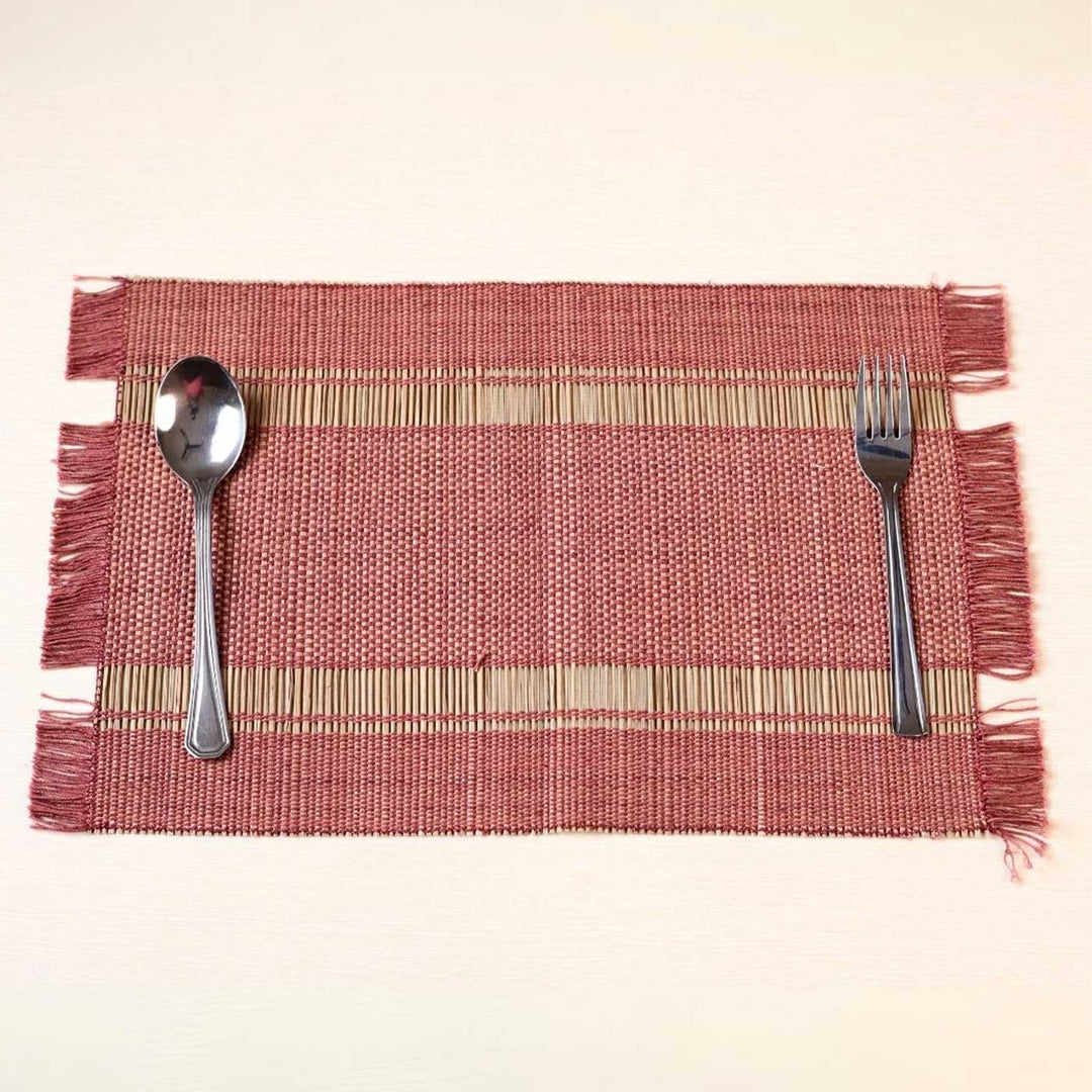 Hand Woven Double Striped Madhurkati Red Table Mat | 15 x 11 inch