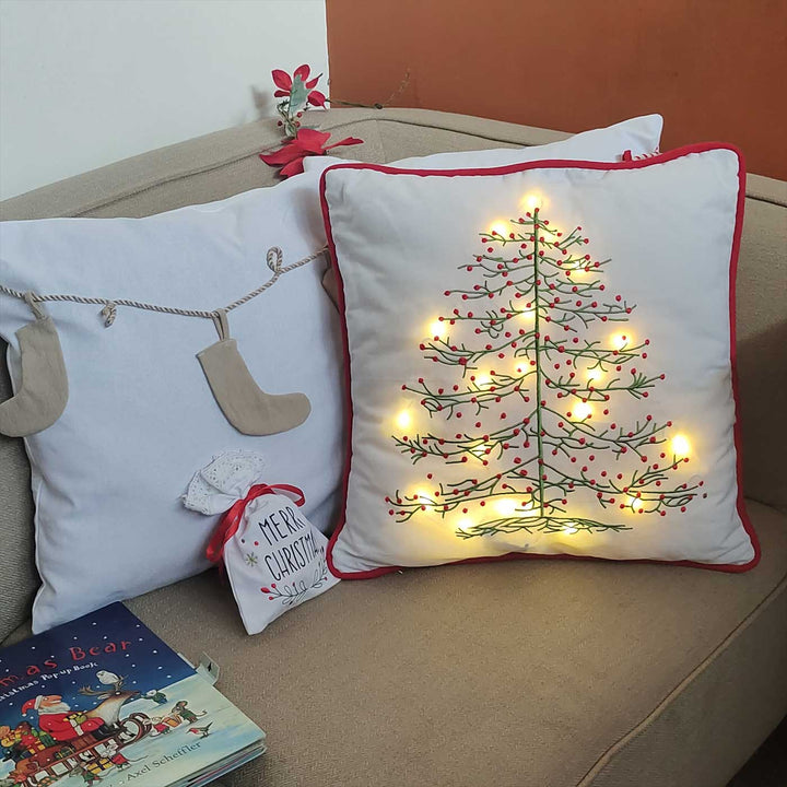 Handmade Cotton Embroidered Cushion Cover With Light