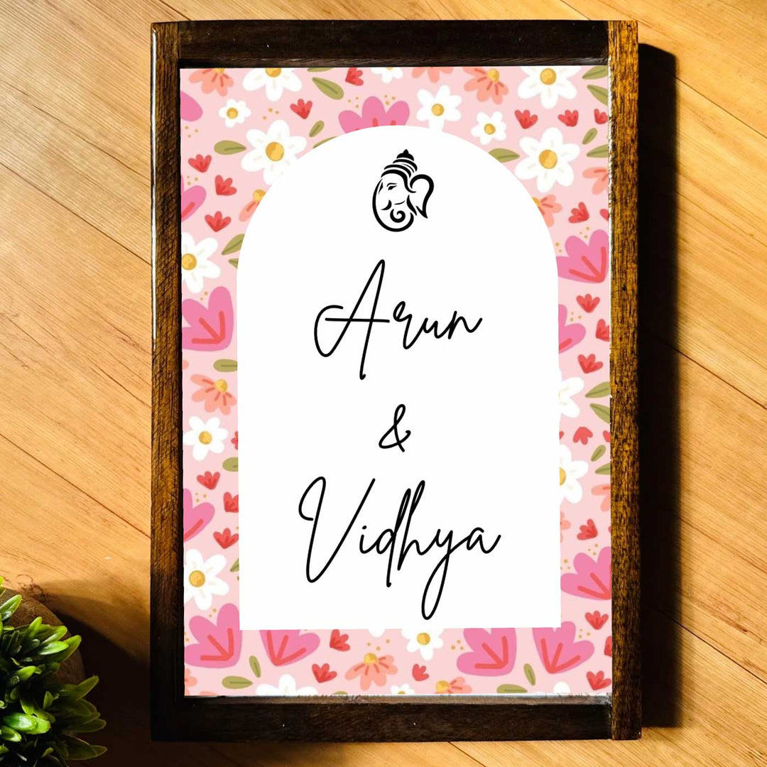 Pinky Floral Personalized Resin Wooden Frame Name Plate