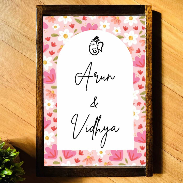 Pinky Floral Personalized Resin Wooden Frame Name Plate