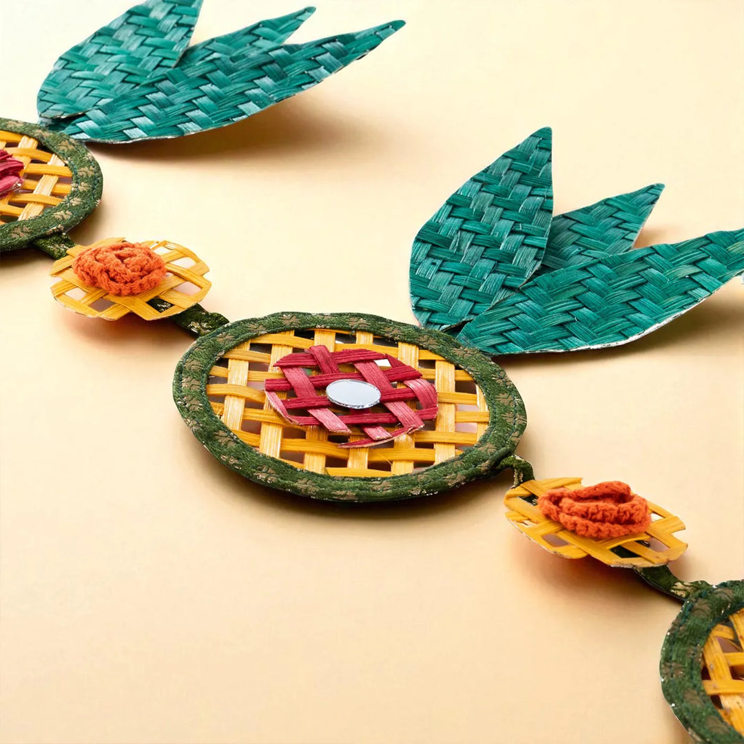 41 In | Multicoloured Mirror Embellished Eco-Friendly Handmade Woven Bamboo Hanging