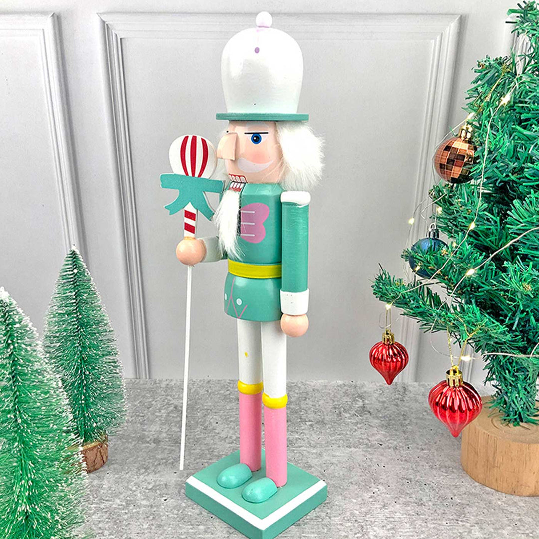 Pastel Green Baloon Nutcracker Self-Standing Wooden Decor For Christmas Table Decoration