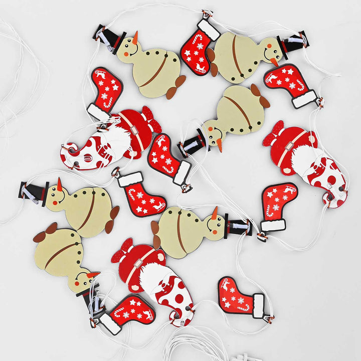 3 m, 14 Bulbs | Decorative Pine Wood Snowman & Santa LED Fairy Light
