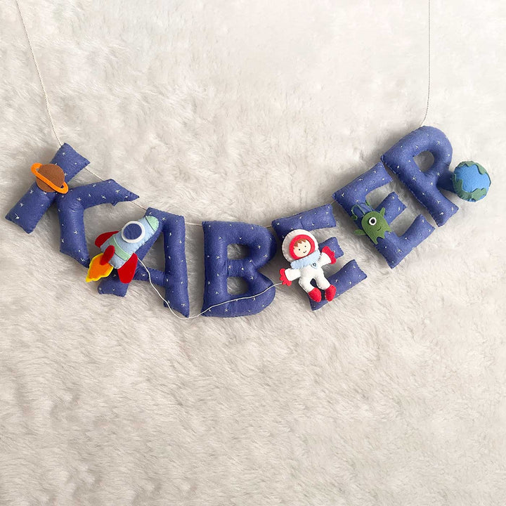 Handcrafted Personalized Space Themed Bunting For Kids - Hanging Name Banner with Decorations