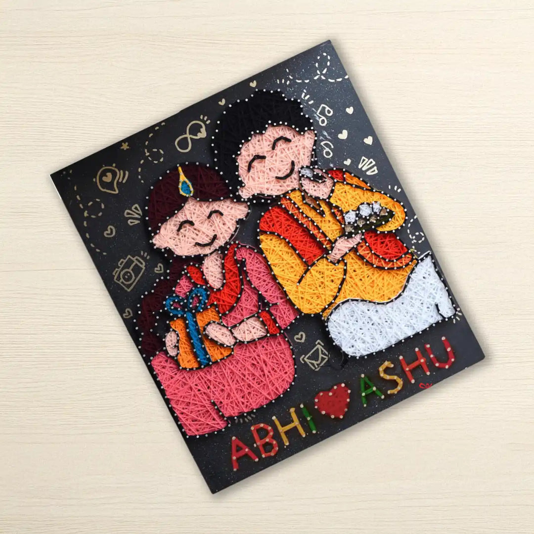 Personalized Handmade String Art Festive Theme Siblings Illustration Mdf Wood Decorative Plaque