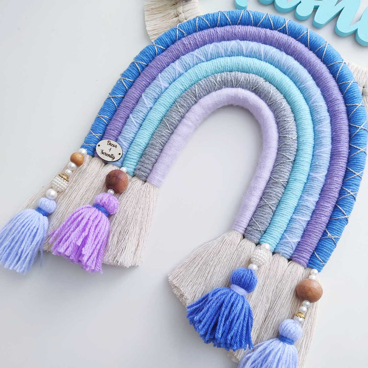 Personalized Handmade Macrame Cloud Rainbow Kids Name Plate With 3D Letters