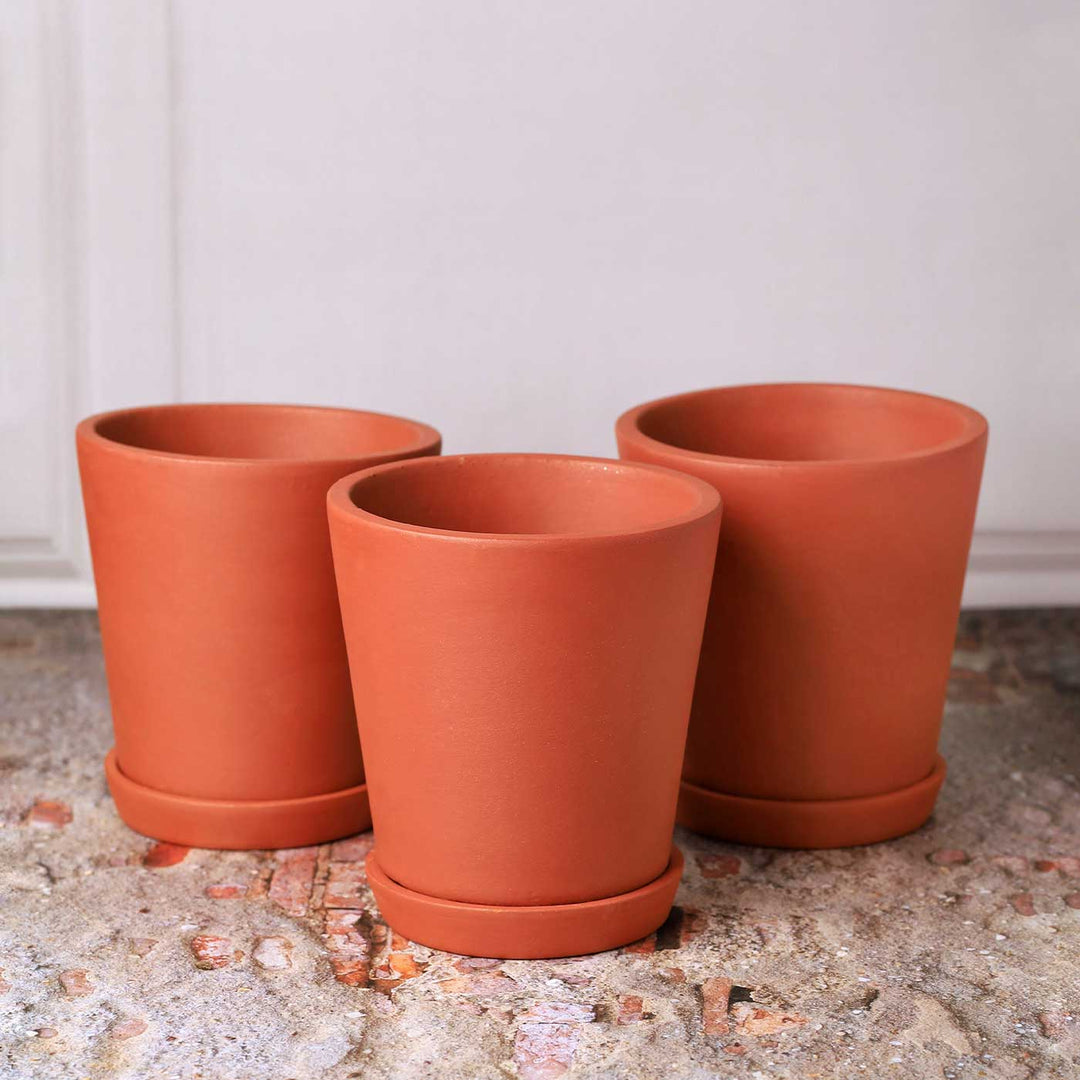 5.5 Inches | Handmade Medium Cone Shaped Terracotta Planter Pots | Set Of 3