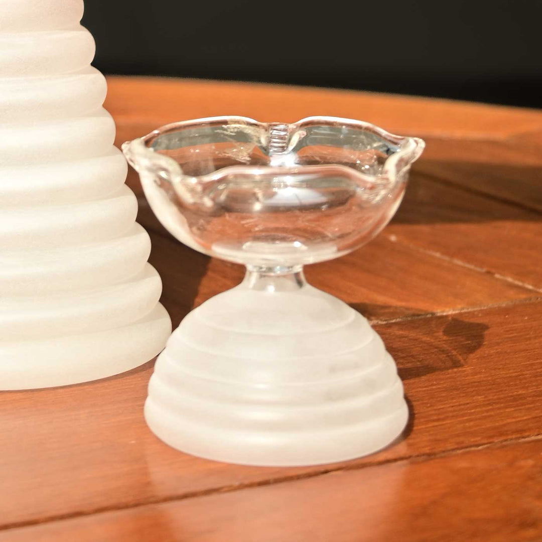 Handmade Clear Frosted Small Borosilicate Glass Oil Lamp / Diya | 2.2 inch