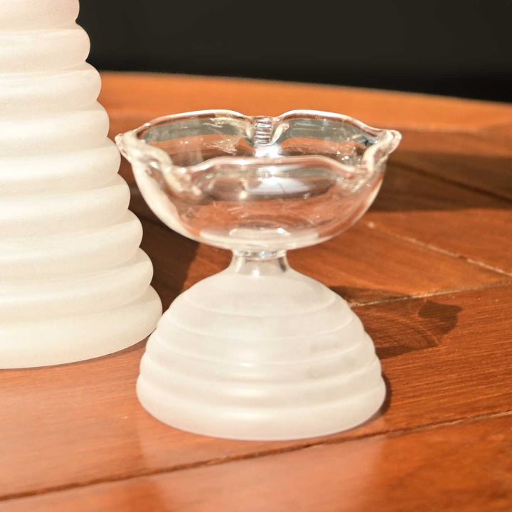Handmade Clear Frosted Small Borosilicate Glass Oil Lamp / Diya | 2.2 inch