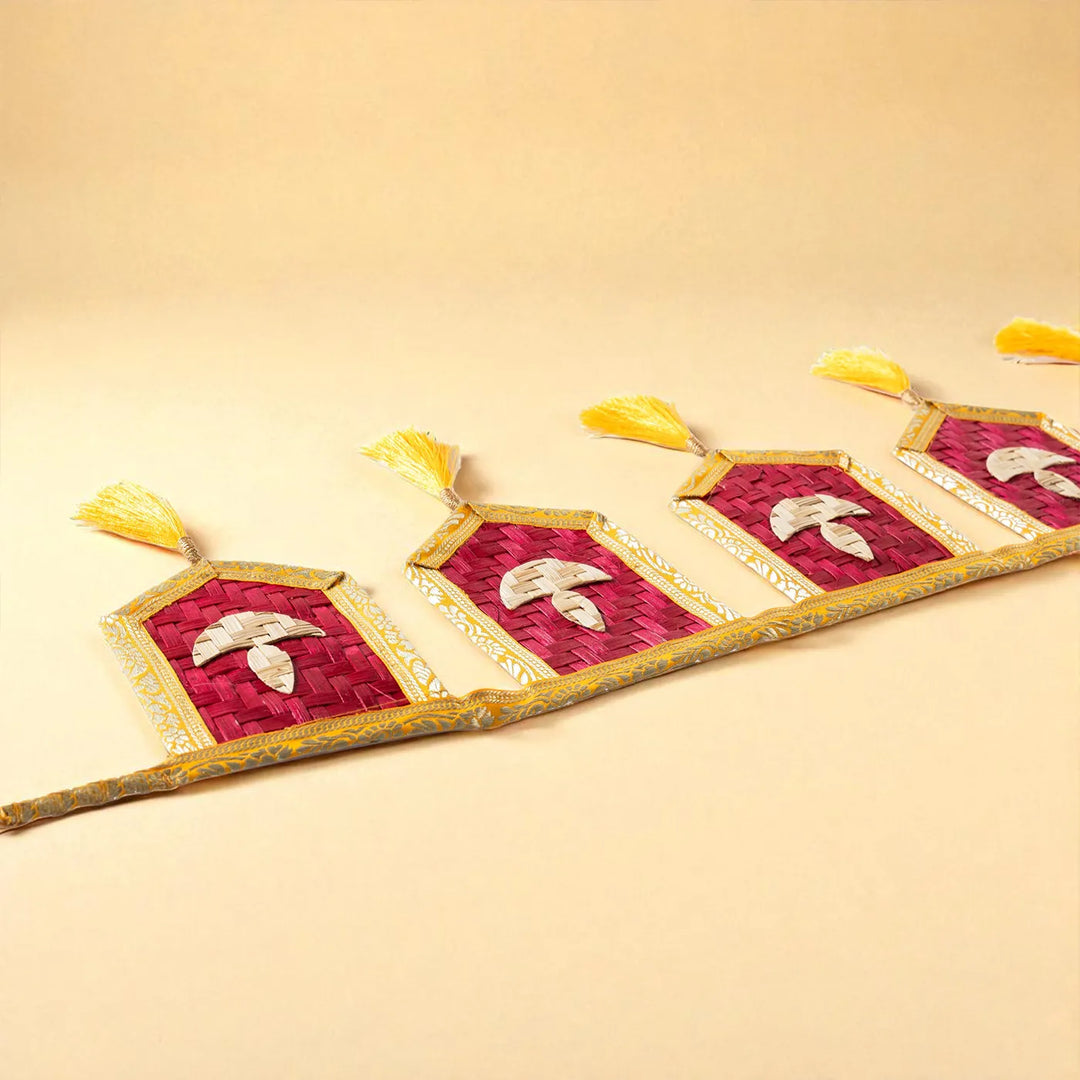 41 In | Red Diya Eco-Friendly Handmade Woven Bamboo Toran