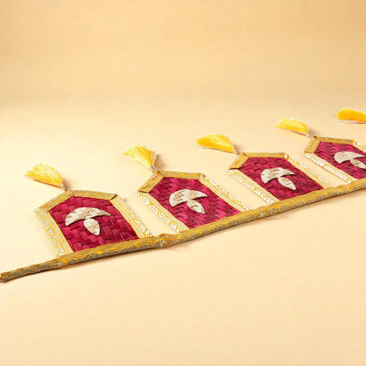41 In | Red Diya Eco-Friendly Handmade Woven Bamboo Toran