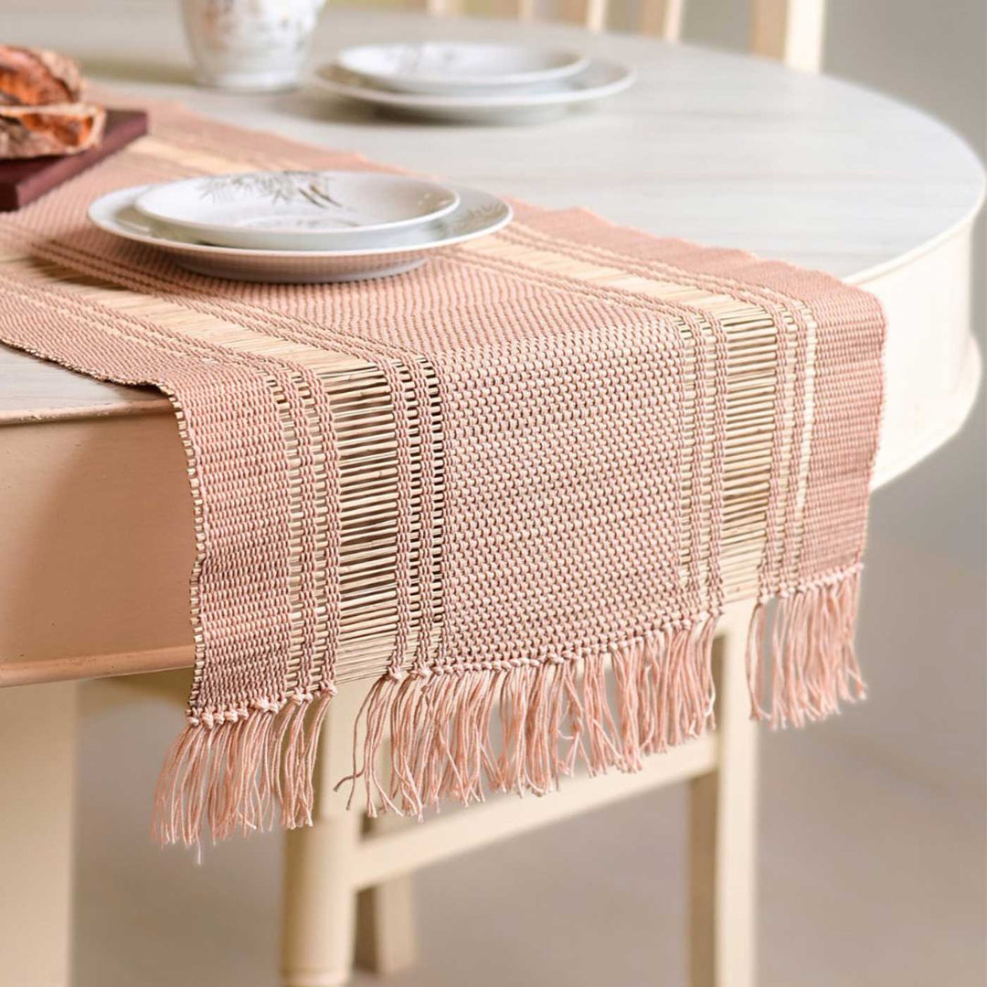 Hand Woven Double Striped Madhurkati Pink Table Runner