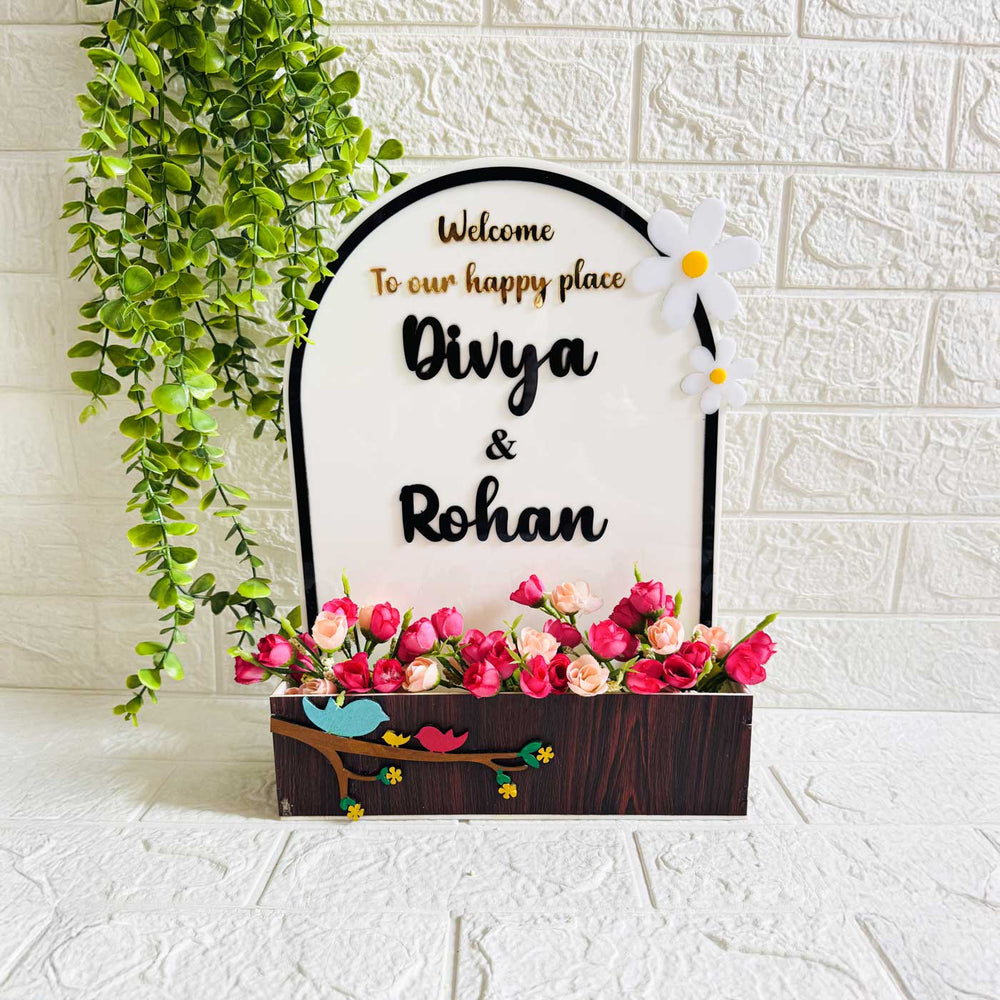 Personalized Handmade Planter Style Mdf Wood Name Plate - Name Personalization Example Front View
