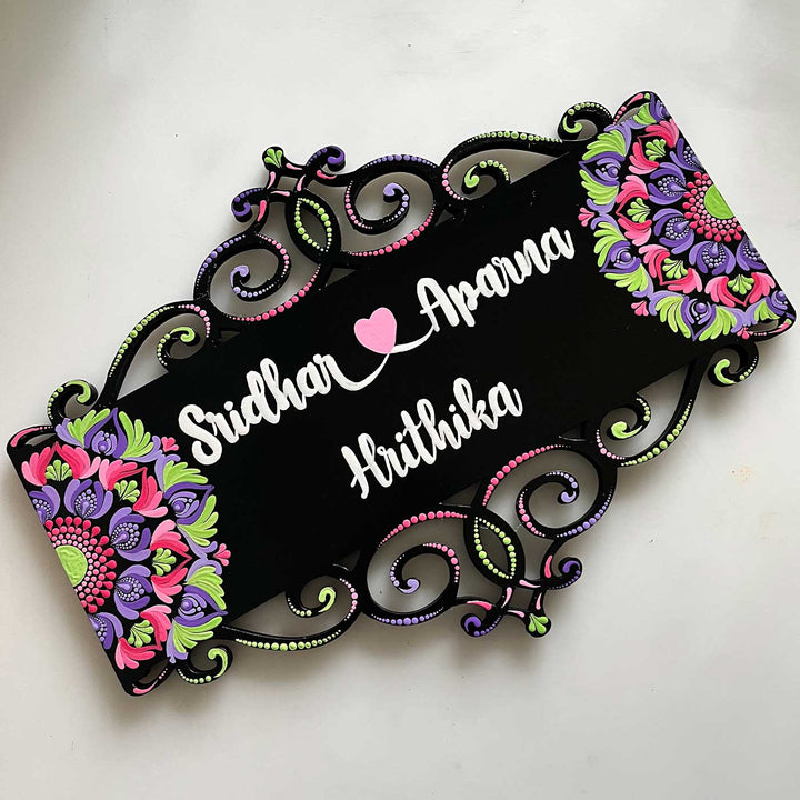 Personalized Handmade Dot Art Rectangle Mdf Wood Name Plate - Name Personalization Example Top View