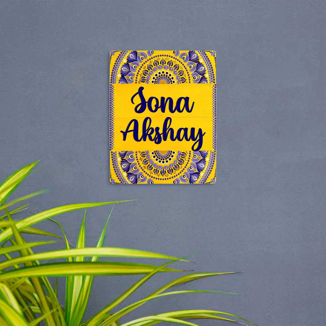Personalized Hand-Painted Dot Mandala Mdf Wood Name Plate