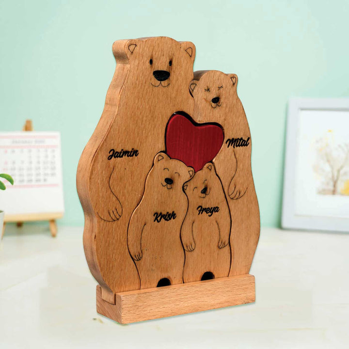 Personalized Bear Family Of 4 Wooden Figurine
