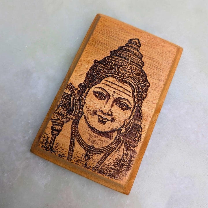 Engraved & Hand-Painted Murugan Motif Mahogany Wood Fridge Magnet