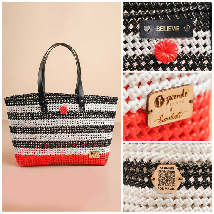 Black & White Striped Mukhya Knot Handmade Koodai Beach Bag