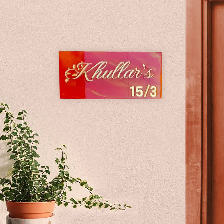 Personalized Rectangle Red & Gold Resin Name Plate