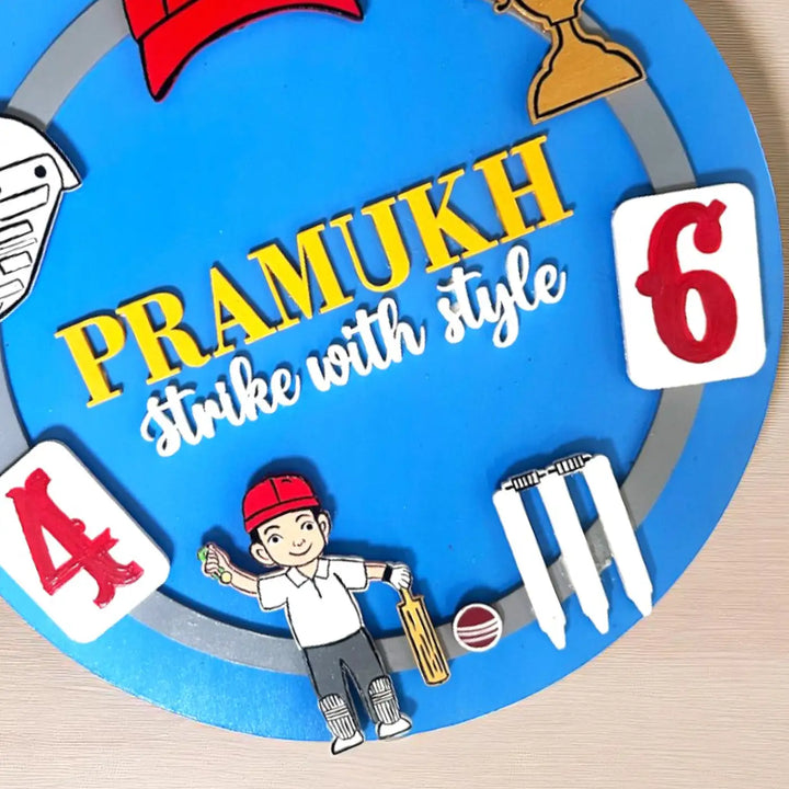 Personalized Cricket Theme MDF Wood Kids Name Plate