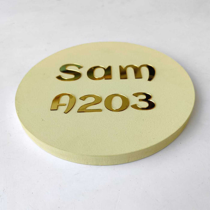 Personalized Minimal Ivory Mdf Wood Name Plate - Angled Close-up Showing Thickness