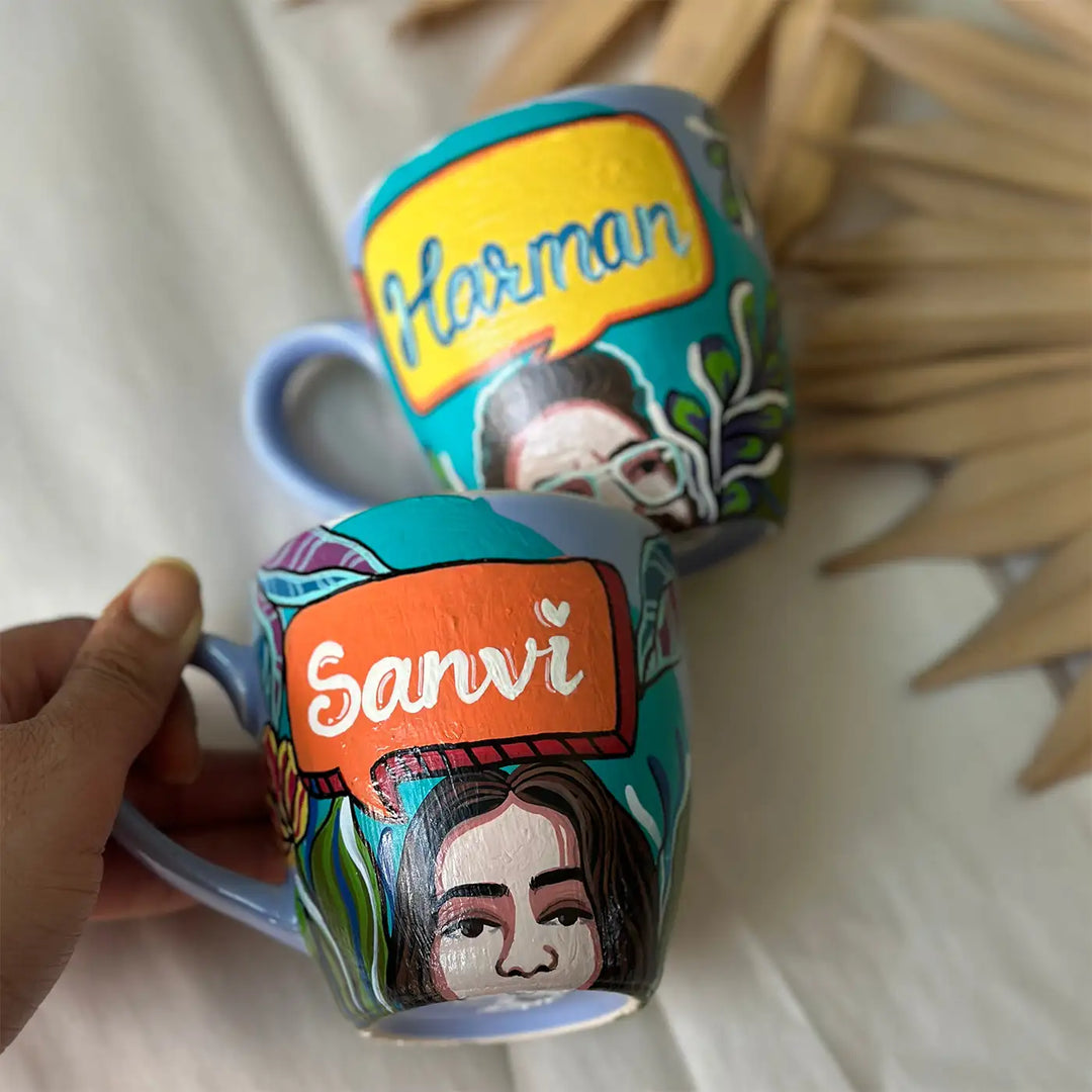 Photo Personalized Hand-Painted Pop Art Illustrated Caricature Rakhi Hamper | Includes 1 Mug, 1 Rakhi