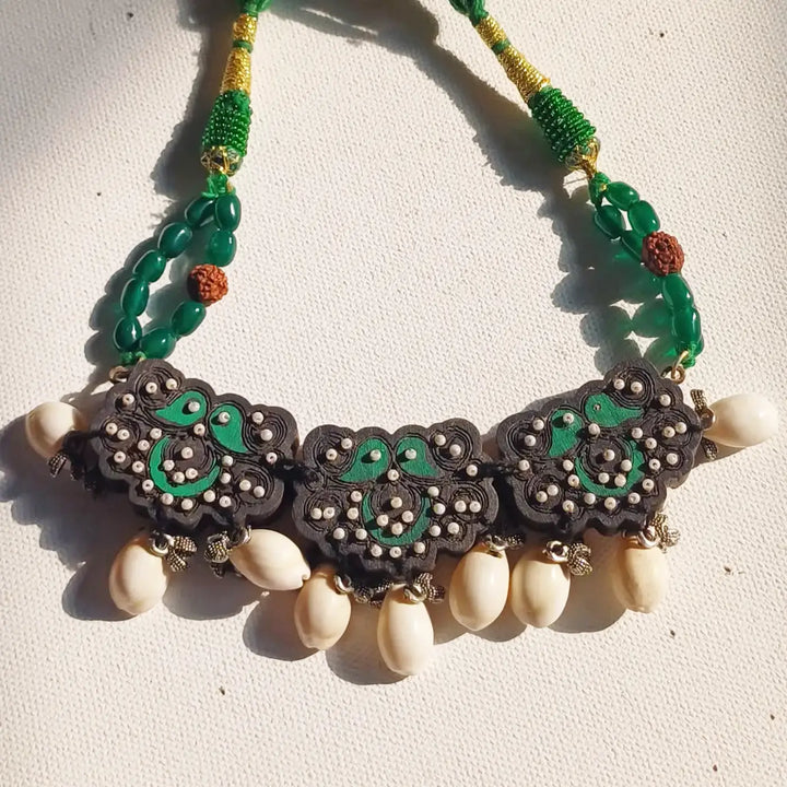 Handmade Black & Green Kodi Wooden Necklace