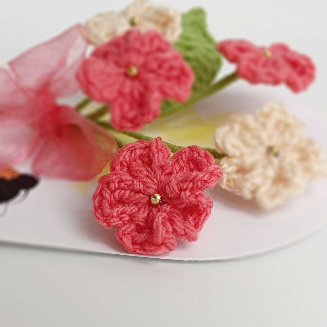 Handmade Crochet 3D Pink & White Floral Greeting Card