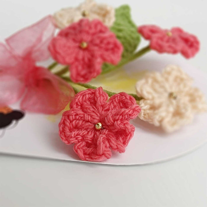 Handmade Crochet 3D Pink & White Floral Greeting Card