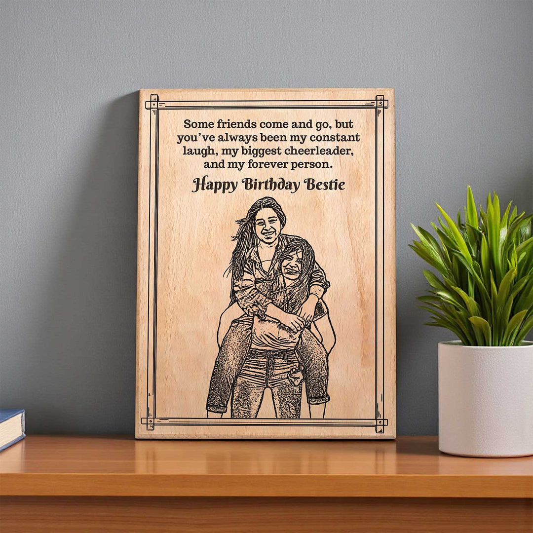 Photo Personalized Handmade Engraved Bestie Birthday Theme Wooden Decorative Plaque