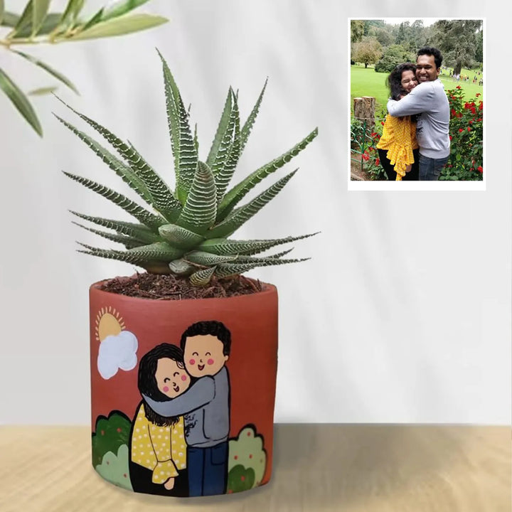 Photo Personalized Hand-Painted Caricature Illustration Terracotta Planter Pot