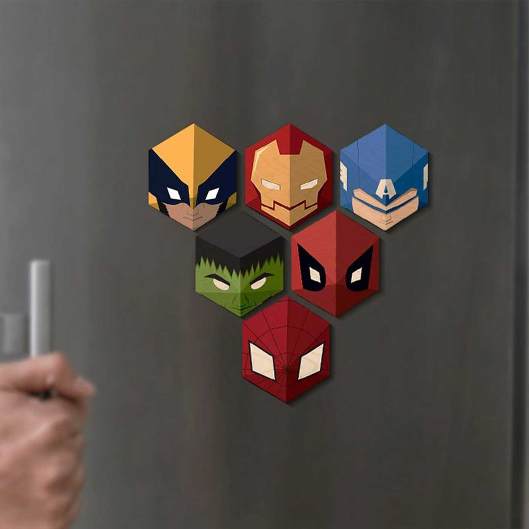 Printed Superhero Theme Wooden Fridge Magnets | Set Of 6